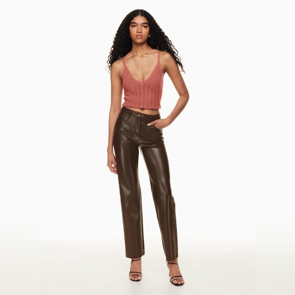 Aritzia Pants - Aritzia Wilfred Melina Brown Vegan Leather Straight Leg Pants Size 4